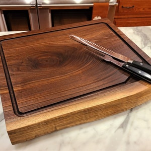 Walnut Carving board, Live-Edge Serving Board, Single-Plank Black Walnut, 2&quot; Board Thickness