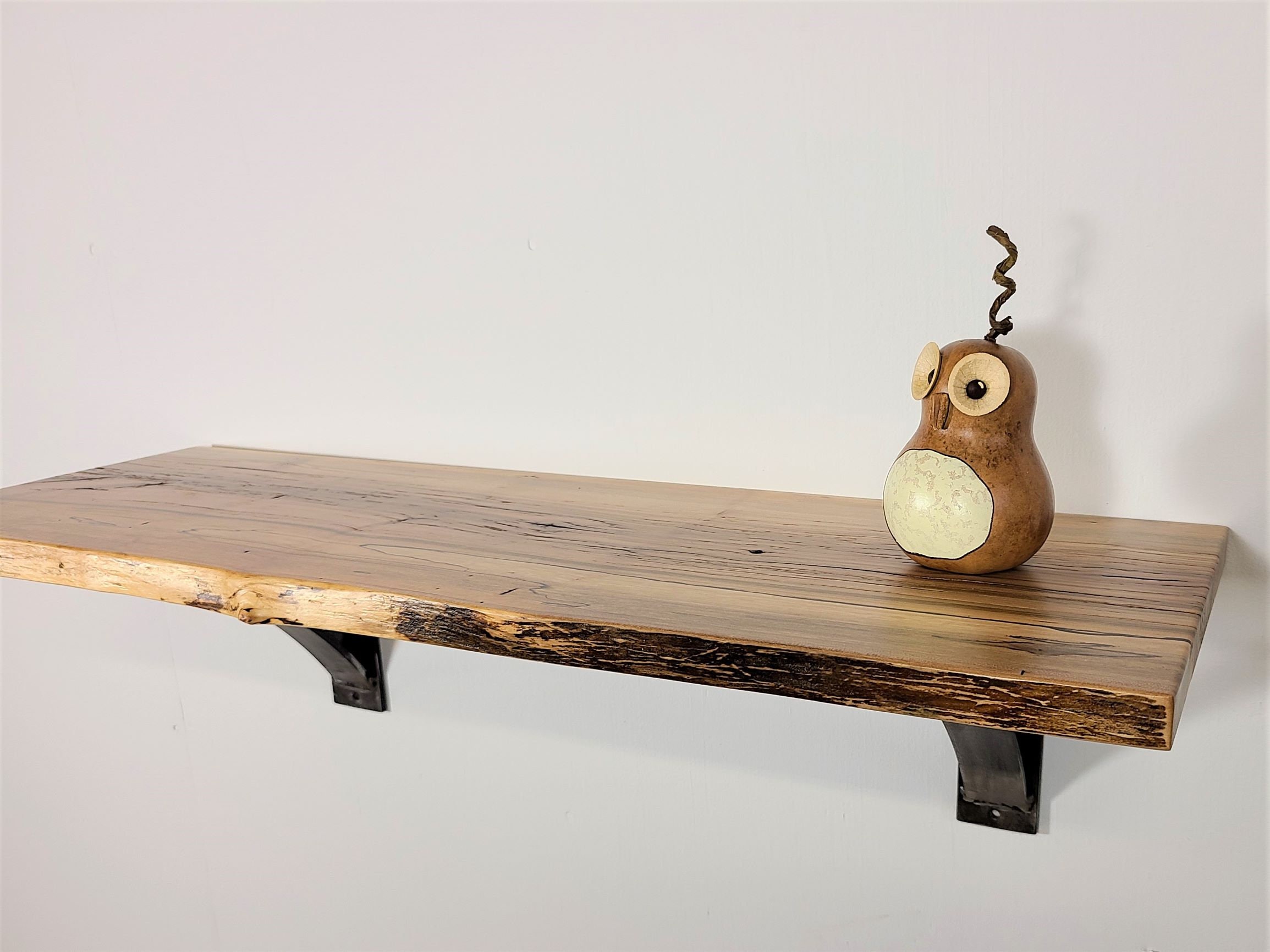 30 Live Edge Maple Shelf W/ Heavy Steel Shelf Brackets Etsy