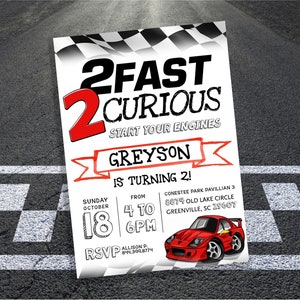 Two Fast Birthday, Two Fast Birthday Invitation, Racing Birthday Invitation, Race Car Birthday, 2 Fast 2 Curious, 2 Fast Birthday