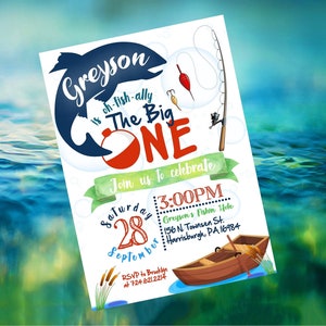 The Big One Fishing Birthday, 1st Birthday Fishing Theme, Fishing Birthday Invite, Boy Birthday Invitation, The Big One