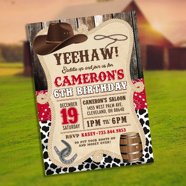 Faire-part d'anniversaire cow-boy, invitation d'anniversaire rodéo, rodéo d'anniversaire, selle, invitation d'anniversaire barde cour, invitation d'anniversaire salon