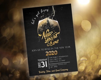 New Years Eve Party Invitation, New Year Invitation, Bubbly, Ringing in the New Year, 2020, 2020 Invite, Any Year