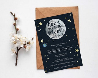 Baby Shower Invitation, Love you to the moon and back, Moon Baby Shower, Digital, Printables, Invitation, Baby Shower, Stars and Moon