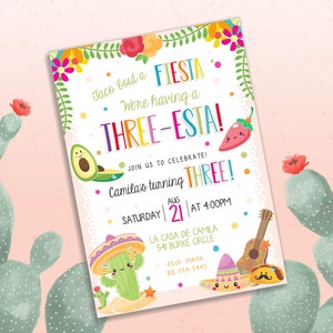 Three-esta Birthday Invitation, Fiesta Birthday Invitation, Mexican Party Invitation, Taco Birthday, 3rd Birthday Invitation, Digital Invite