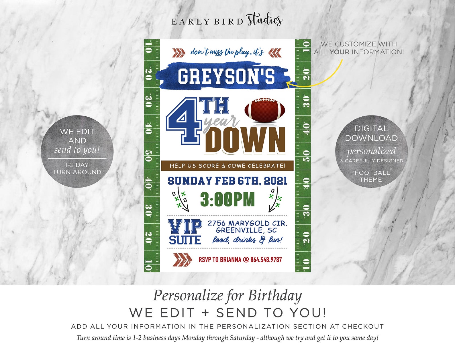 1st Year Down Birthday Invitation Football Birthday Theme | Etsy