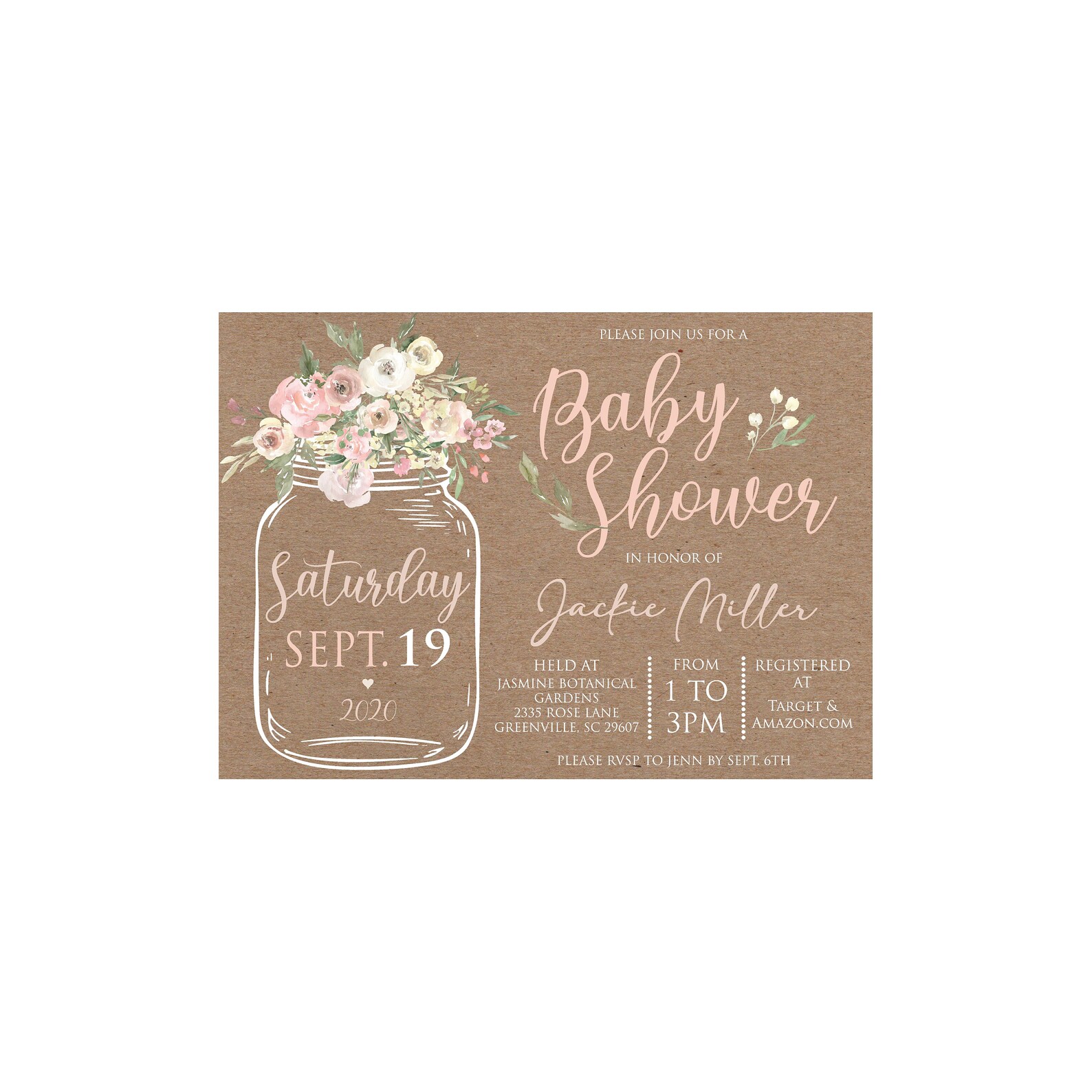 Rustic Baby Shower Invitation Mason Jar Baby Shower Floral Etsy