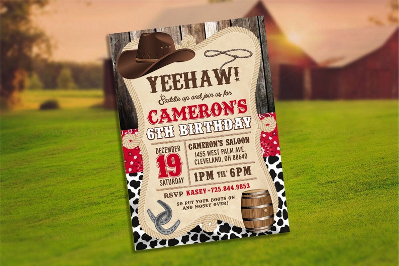 Cowboy Birthday Invitation, Rodeo Birthday Invitation, Rodeo Birthday, Saddle up, Bard Yard Birthday Invitation, Saloon Birthday Invitation image 1