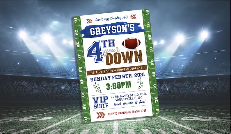 1st Year Down Birthday Invitation Football Birthday Theme - Etsy