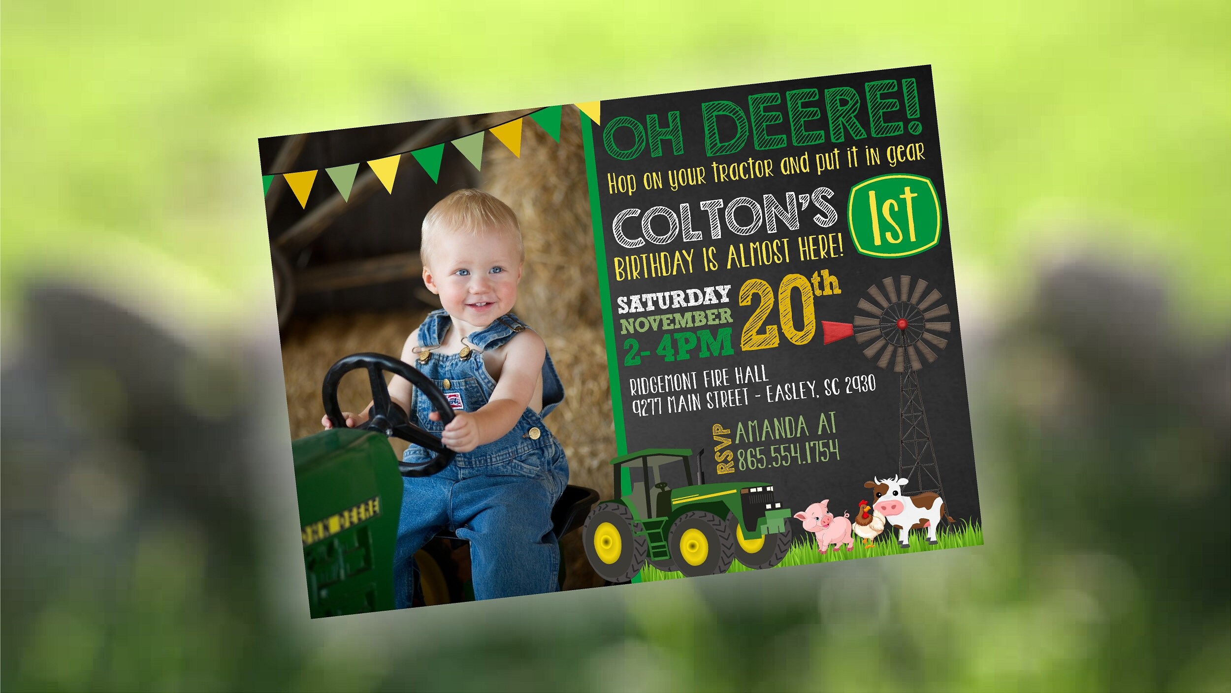 Oh Deere Boy Birthday Invitation, John Deere Birthday Invitation, Tra…