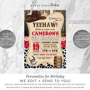 Cowboy Birthday Invitation, Rodeo Birthday Invitation, Rodeo Birthday, Saddle up, Bard Yard Birthday Invitation, Saloon Birthday Invitation image 2