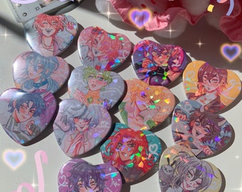 Nu Carnival holographic heart badges 2.25” BL