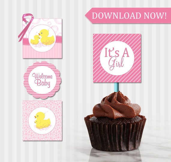 Rubber Duck Baby Shower Cupcake Toppers Rubber Ducky Girl Etsy
