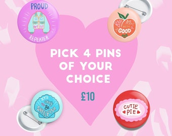 Pick Your Own 4 Large Pins I Please Read Description I 58mm Retro Vintage Gift I Self-Care Package I Best Friend - Care Package