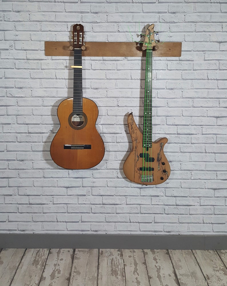 Reclaimed Oak Guitar Wall Hanging Rack Holds 2 Guitars With Etsy