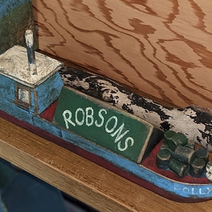 Wooden Canal Boat Model, Folk Art, Barge, Reclaimed Oak, Personalised Bespoke Gift, Handmade & Painted in Wales UK, Perfect Unique Gift