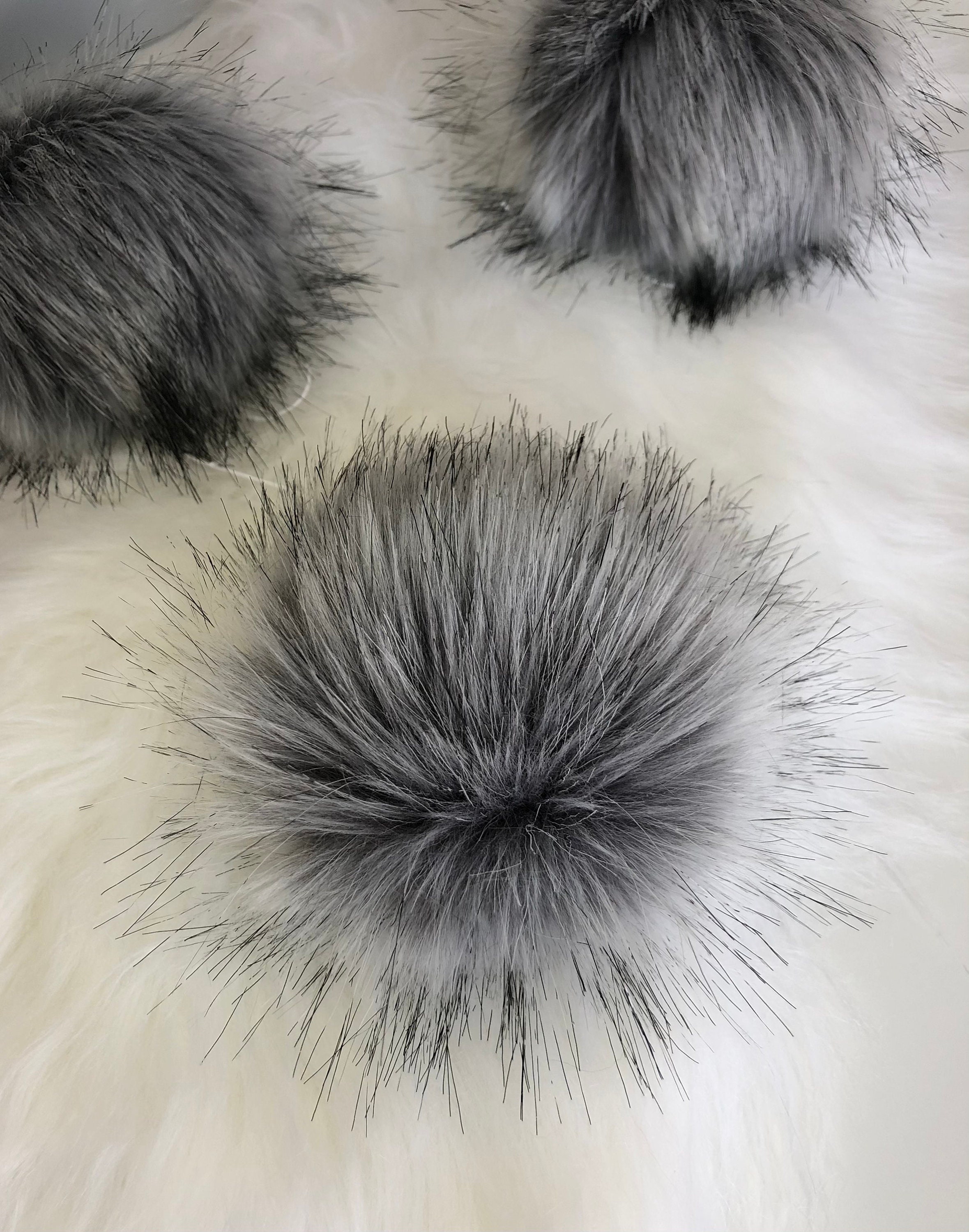 SILVER BALL Grey Faux Fur Pom Pom With 