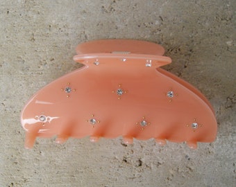 Crystal Studded Peach Large Hair Claw