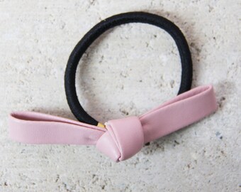 Pink Faux Leather Bow Hair Tie