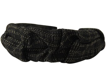 Schwarzes Tweed Rüschen stirnband