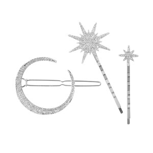 Set of 3 Silver Moon & Stars Hairslides