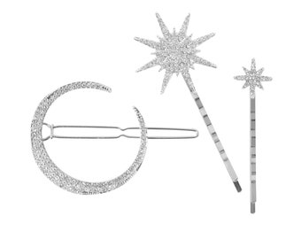 Set of 3 Silver Moon & Stars Hairslides