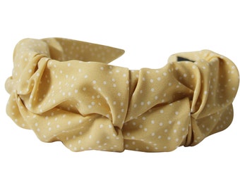 Light Mustard Polka Dot Ruched Headband