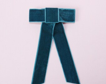 Statement Teal Velvet Bow Hair Barrette