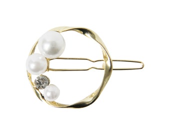 Pearl and Crystal Gold Ring Hair Clip