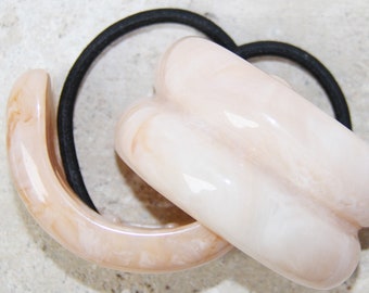 Oversized Double Curved Resin Marbled Light Coral Peach Ponytail Holder