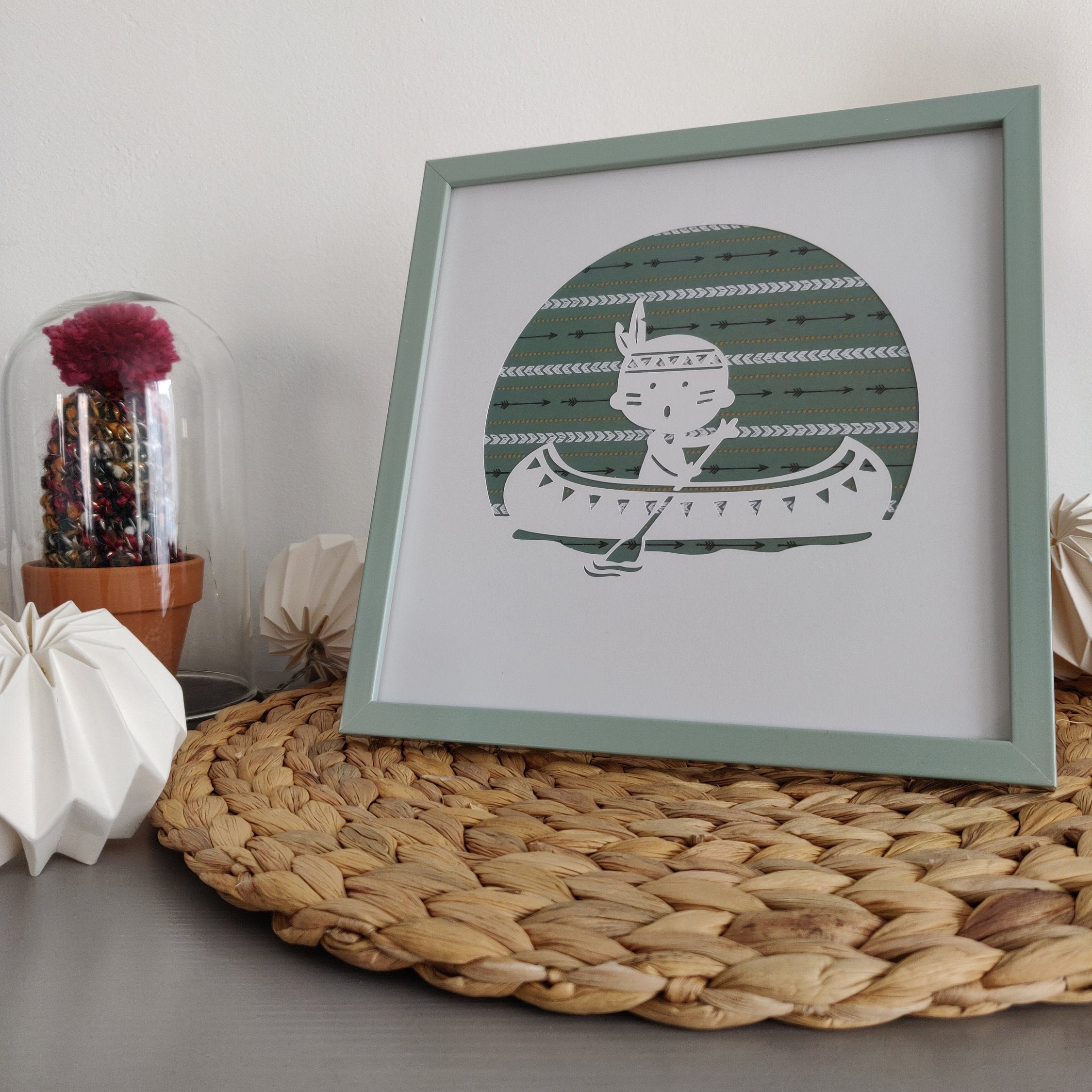 Déco Enfant - Indien en Pirogue Papier Découpé