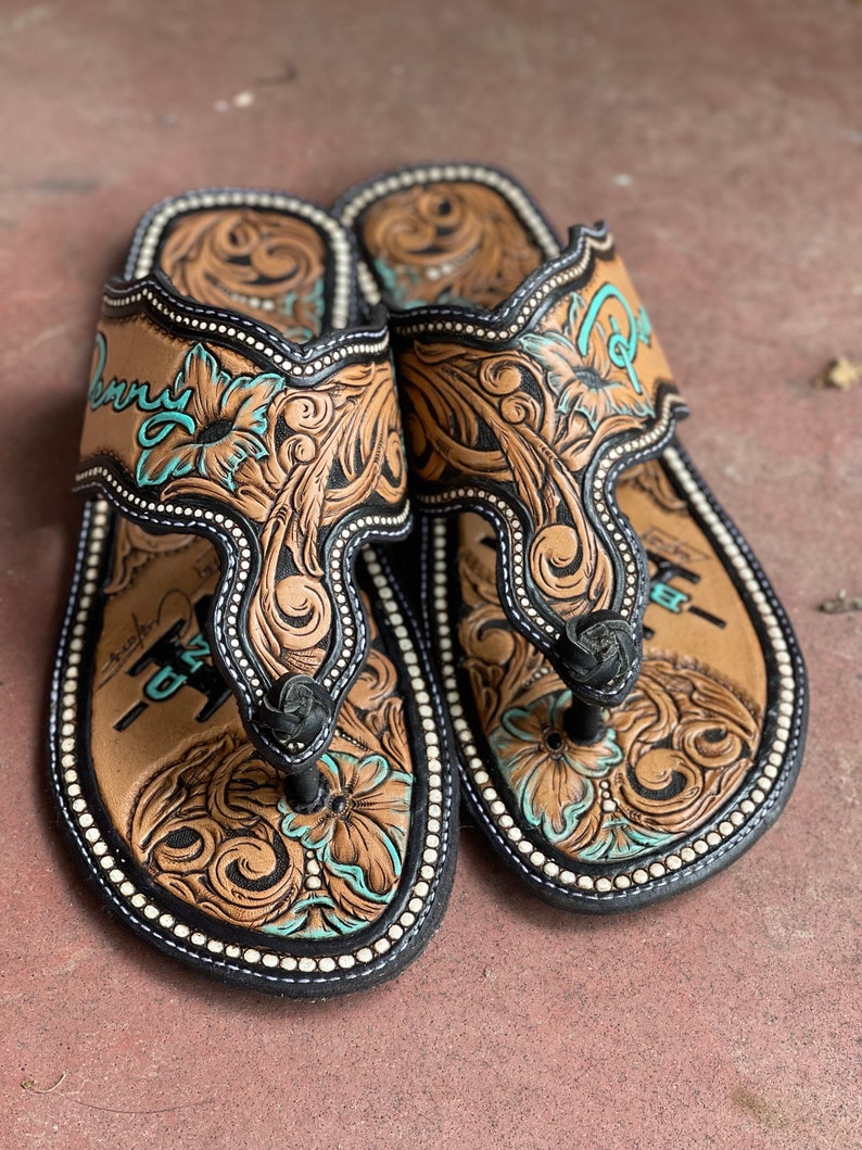 Tooled Leather Sandals - Etsy