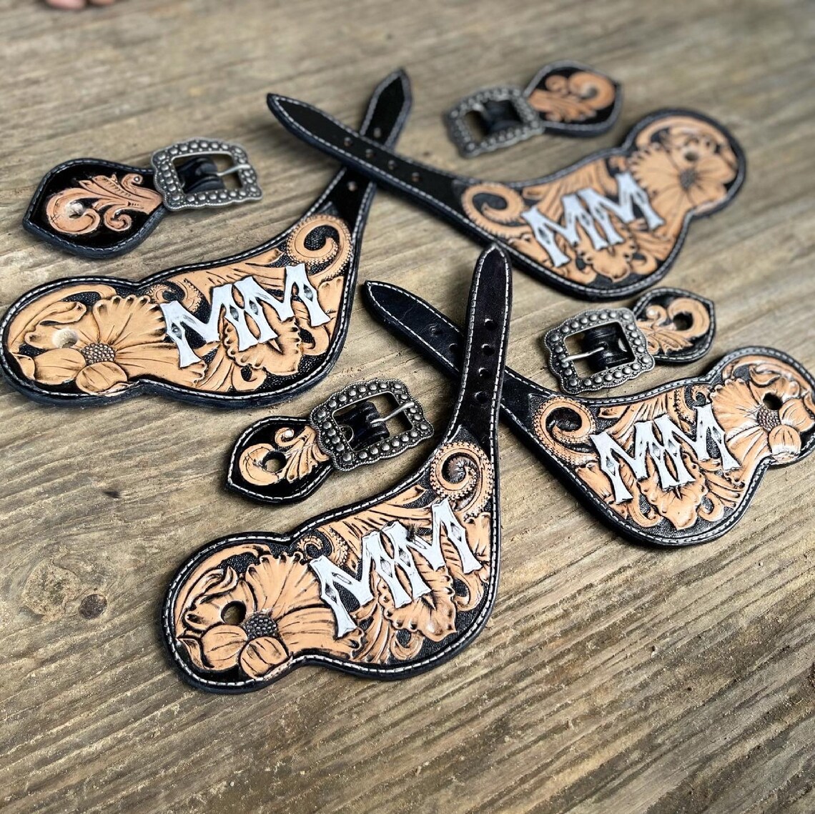 Custom hand tooled leather Spur straps Etsy