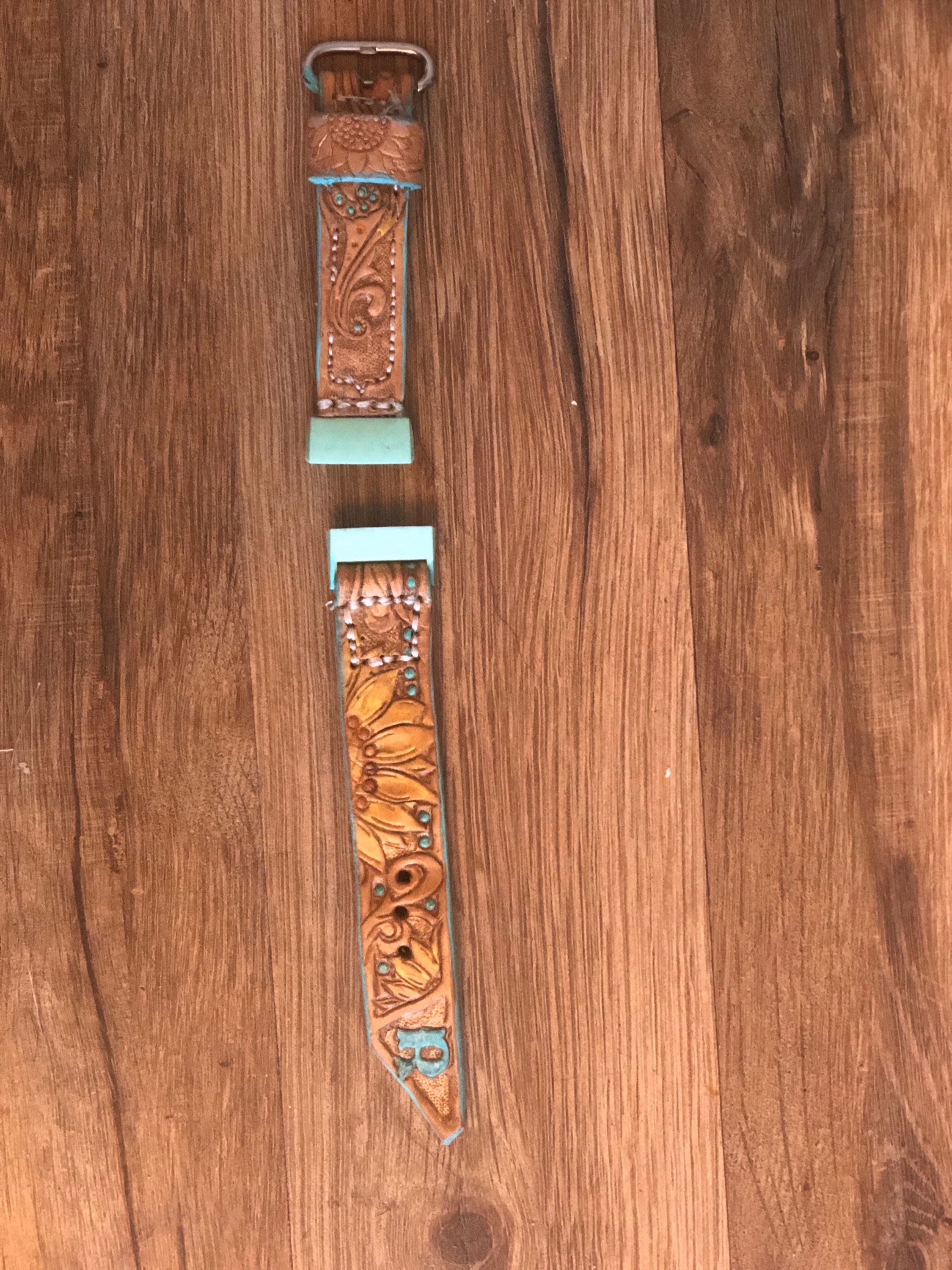 Tooled leather Smart watch band Etsy