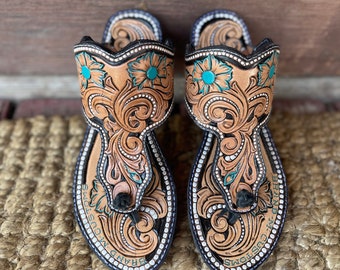 Tooled Leather Sandals - Etsy