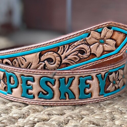 Custom Tooled Leather Belt Etsy