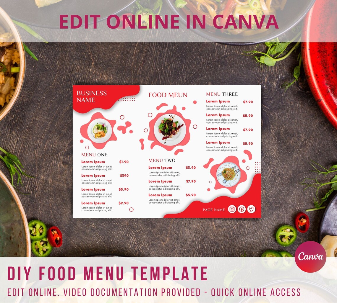Food Menu Template, Menu Design, Canva Menu Template, Multipurpose Food
