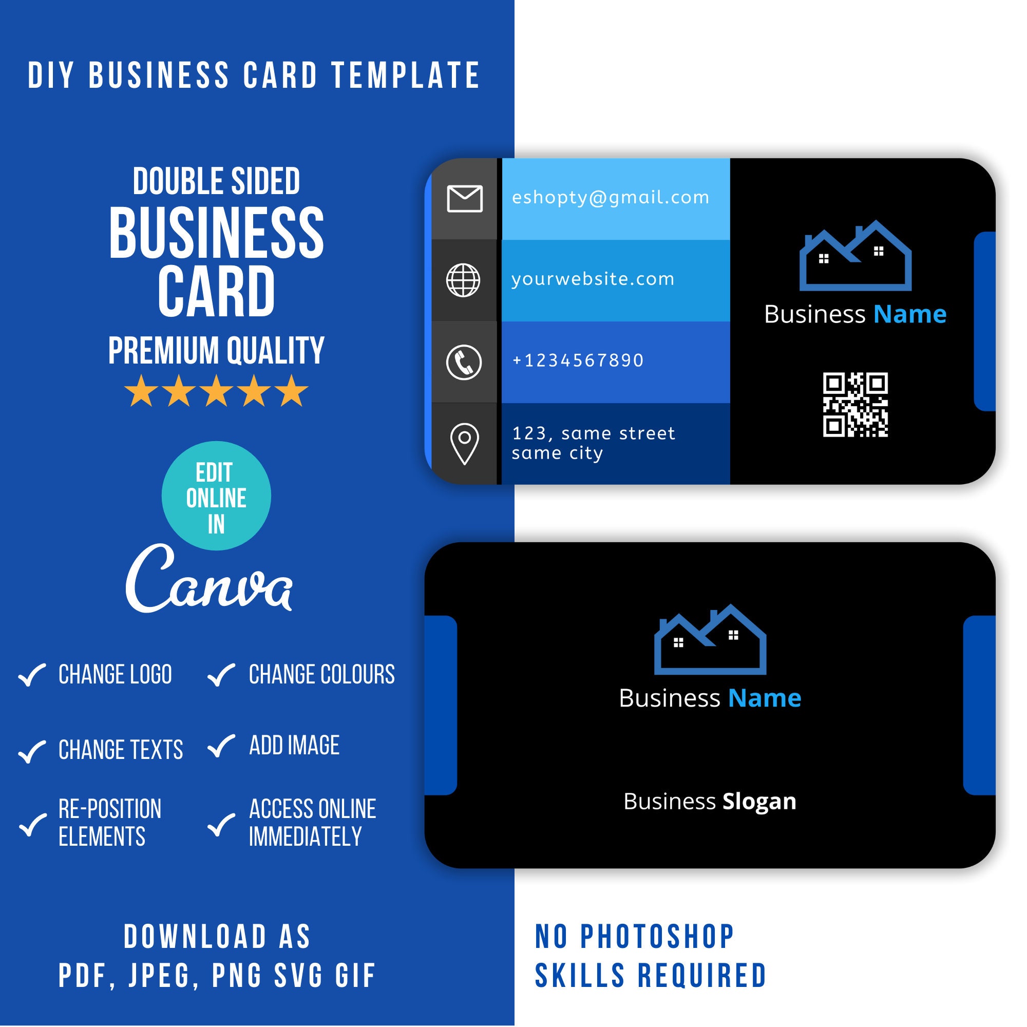 Business Card Template, Business Card Design, Canva Template, Business