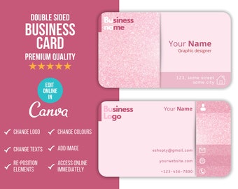 pink business card template, business card design, canva template, business branding, custom business cards, printable business card