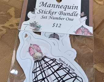 Steampunk Mannequin Sticker Bundle Set 1 | Unusual Stickers | Mental Health and Emotional Health Stickers