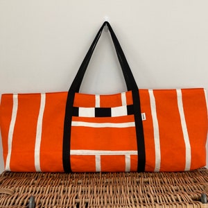 Orange and White Striped Yoga Mat Bag-Black and White Cotton Lined Pilates Bag - Fitness Holdall - Bright Gym Bag - Strong Webbing Handles