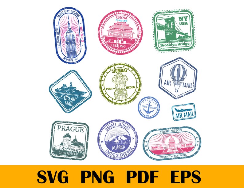 Stamp SVG Travel Stamps svg Vector Stamp SVG Passport Stamp Etsy