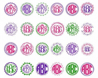 24 Monogram Frame Svga and 3 Monogram Fonts Svg, Monogram Svg, Monogram Frame, Circle Monogram, SVG Files for Silhouette Cameo or Cricut