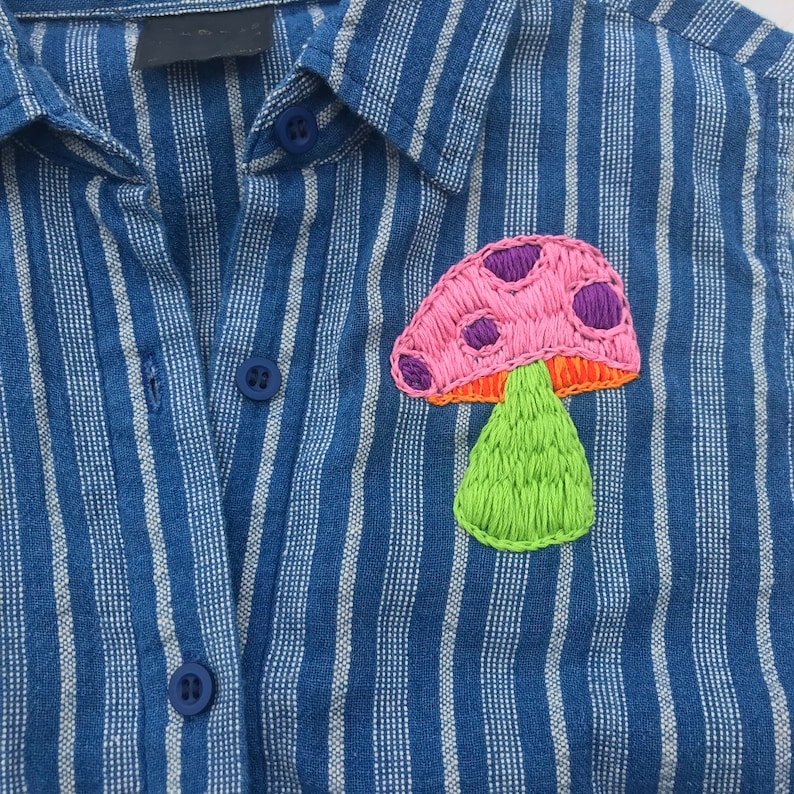 Magic Mushroom Hand Embroidered Button Up Shirt Small