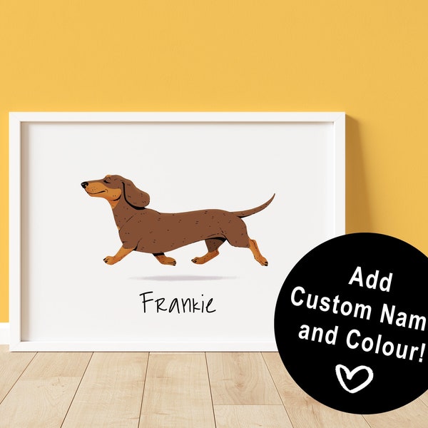 A4 Custom Personalised Custom Pet Portrait Dachshund Sausage Dog Print Art Poster