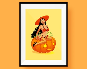 Sexy Pumpkin Witch Art Print