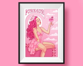 Pink Gin Girl Art Nouveau Print