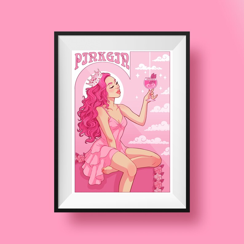 Pink Gin Girl Art Nouveau Print