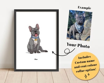 Custom Frenchie Pet Portrait French Bulldog Personalised gift Art Print Dog Lovers Customisable Wall Art