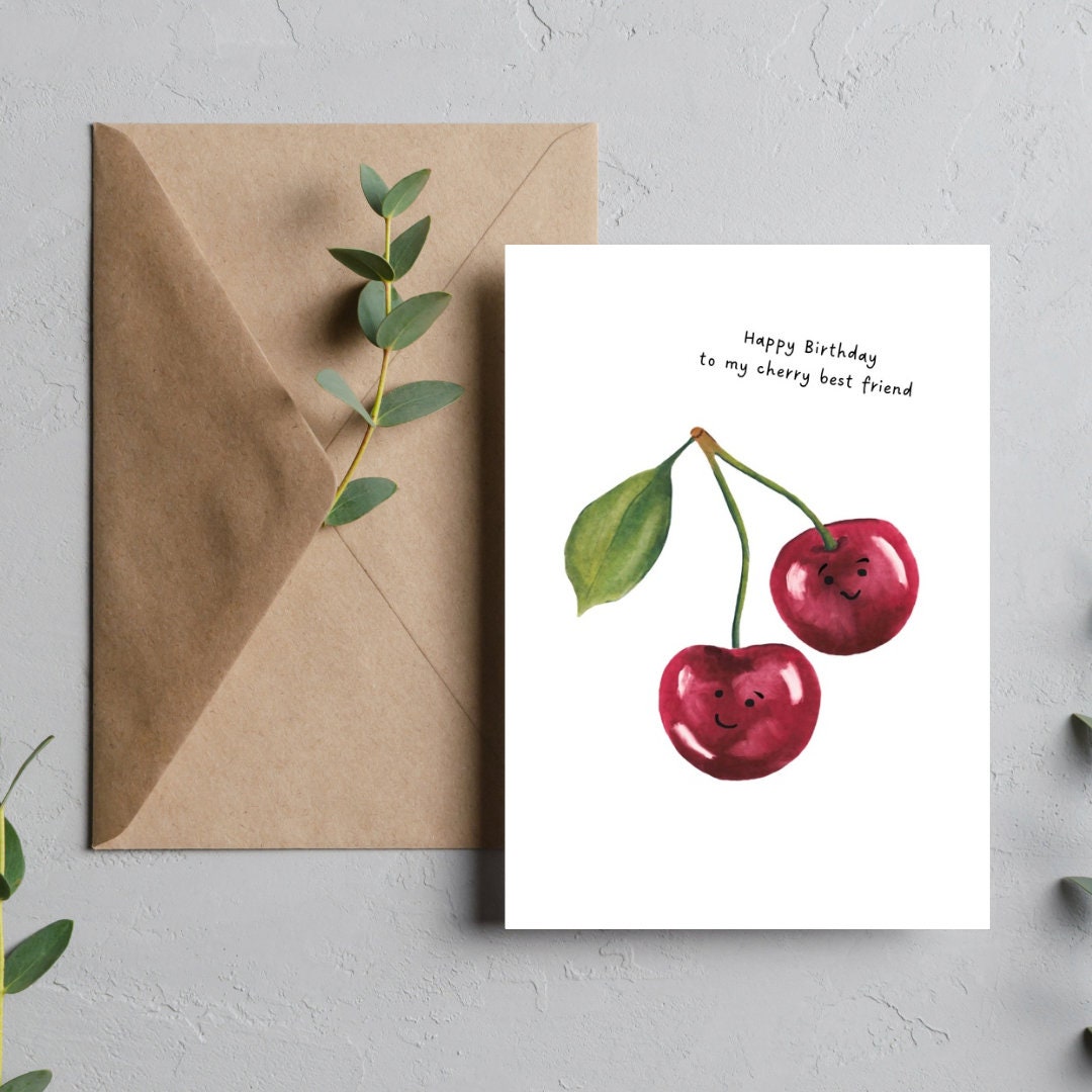 Cherry Birthday Card, Funny Food Pun Greetings Card, Card for Best ...