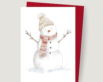 Snowman Christmas Card For Friends,  Watercolour Festive Personalised  Greeting Card